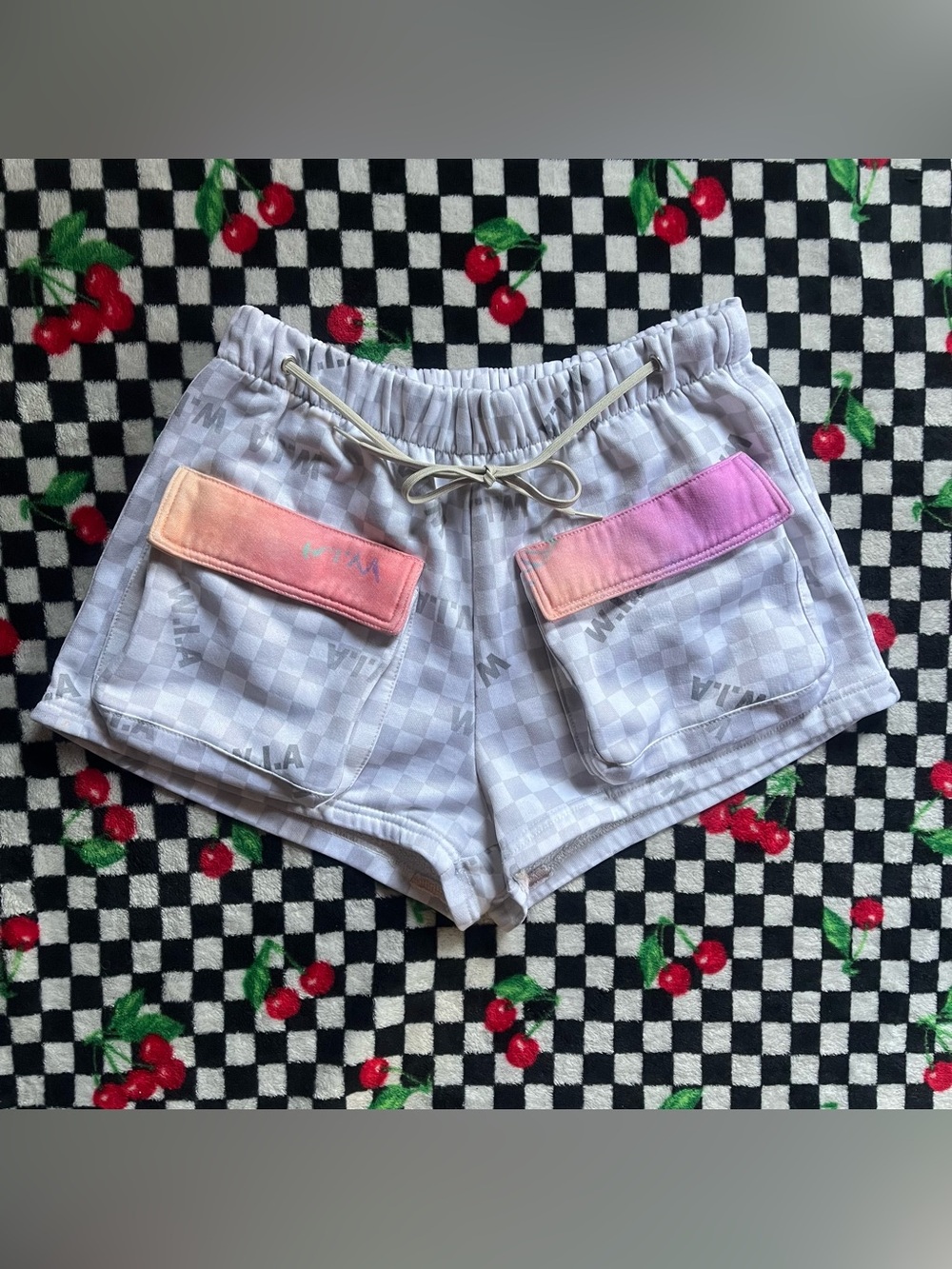 W.I.A. Collections white & gray checkered shorts